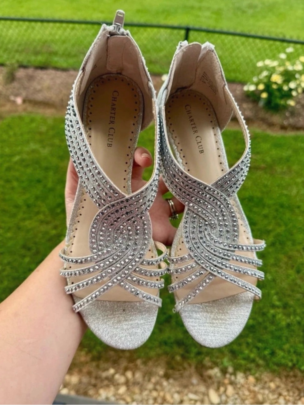 Charter Club Sparkling Silver Strappy Heels